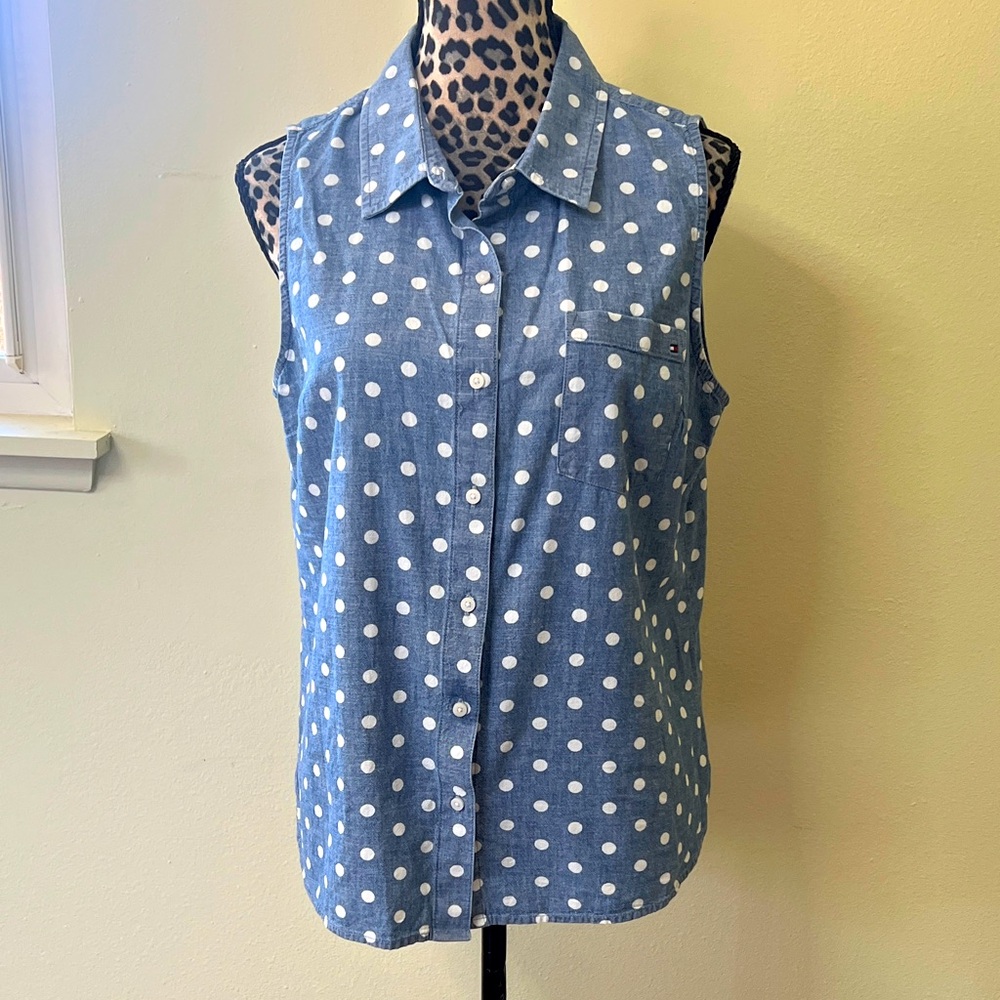 Tommy Hilfiger Blue Polka Dot Sleeveless Shirt